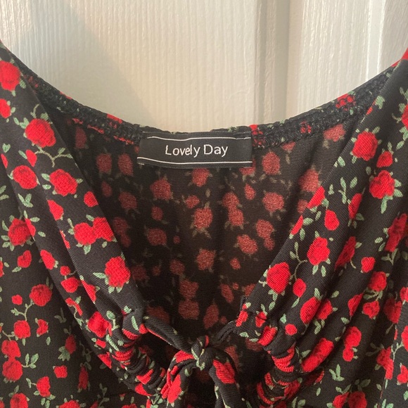 Floral Black and Red Women's Dress - Picture 5 of 5